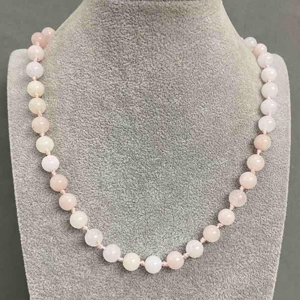 Morganite Necklace Smooth Bead 8mm +-, length 45cm +-with clasp
