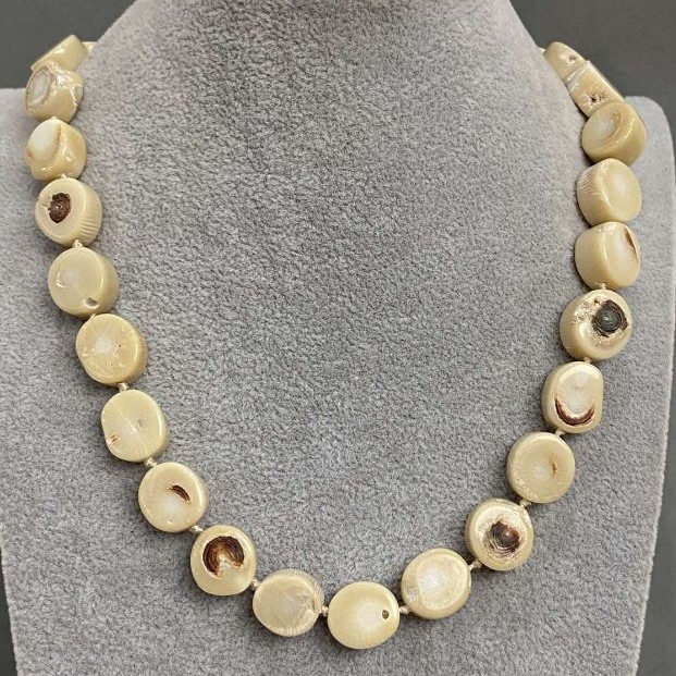Fossilized Coral Bead Necklace, Cut 14x7.5 mm ±, length 50 cm ± with clasp