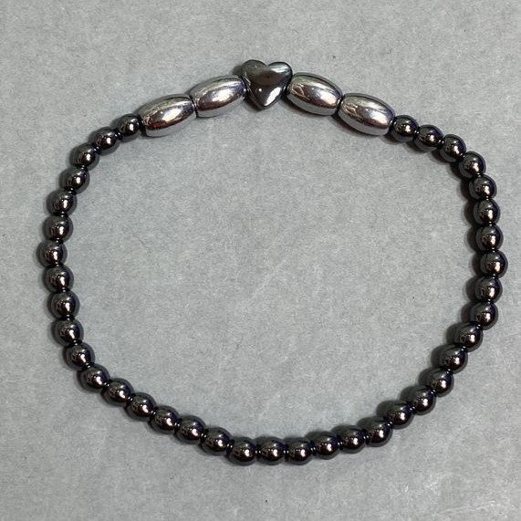 Hematite Ball Bracelet 4 mm ± seed 8×6 mm, length 18 cm ± stretch