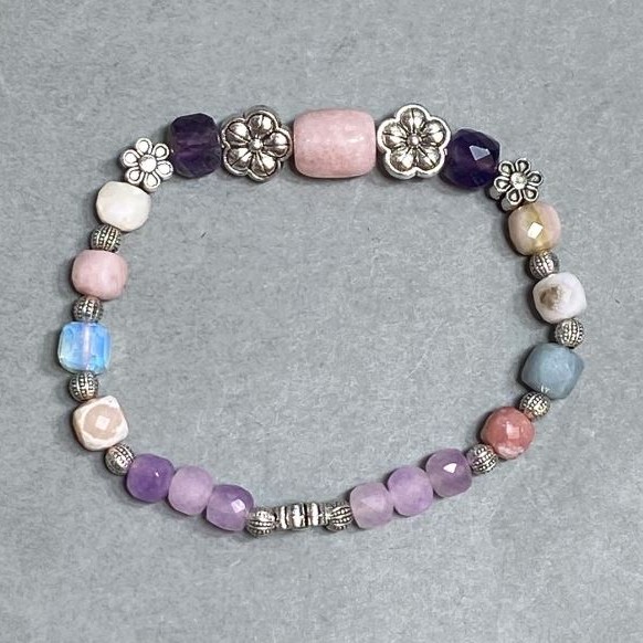 Amethyst and Opal Bead Chunk Bracelet 5mm-7mm, Stretch, 18cm
