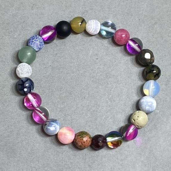 Opal Glass Agate Jade Bead Bracelet 8mm+-, length 18cm ± Stretch