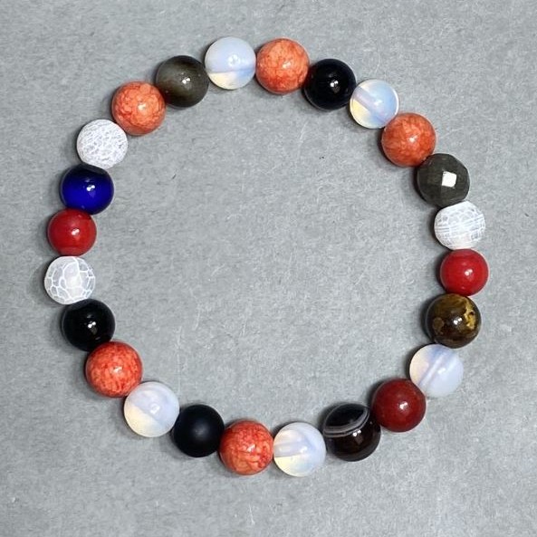 Agate, Opalite, Coral Bead Bracelet 8mm ±, 18 cm length ± stretchy