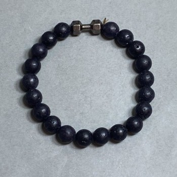 Bracelet Lava bead 10mm+- with metal inlay, length 20cm +- stretch