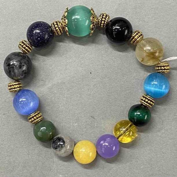 Bracelet Aventurine Citrine Lavrikite round bead 10mm+ 12mm+- 14mm+-, length 18cm +- stretch