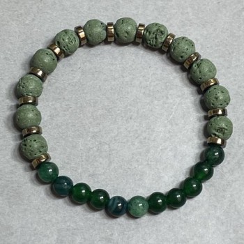 Bracelet Lava Bead 8mm+- Agate Chrysoprase Bead 6mm+-, length 18cm +- stretch