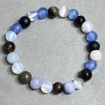 Opalite Bracelet, Aquamarine, Tiger's Eye Bead 8mm +-, length 18cm +- stretch