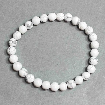 Howlite Bead Bracelet 6 mm Smooth Round, 18 cm length, stretch