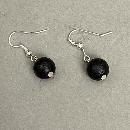 Earrings Lava Smooth Bead 10 mm±, length 28 mm±