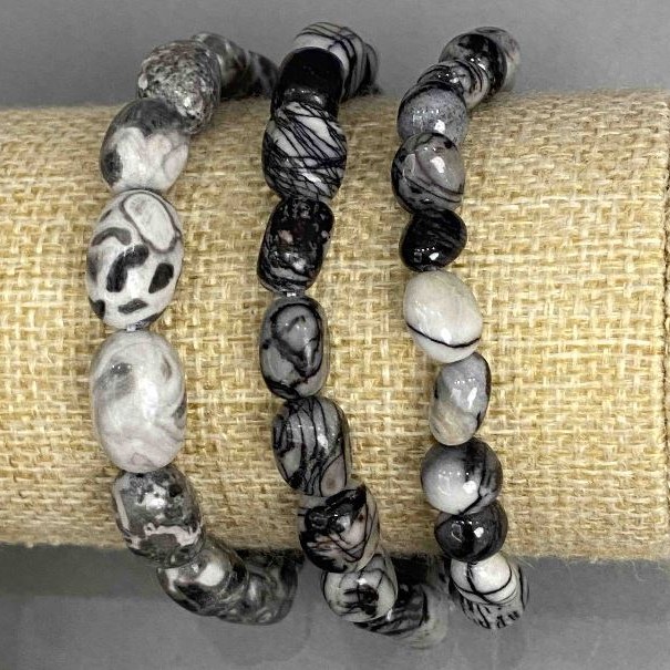 Jasper Bracelet Zebra Bead Faceted, diameter 6-13×7-9, 5mm+-, length 18cm+- Stretch