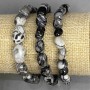 Jasper Bracelet Zebra Bead Faceted, diameter 6-13×7-9, 5mm+-, length 18cm+- Stretch