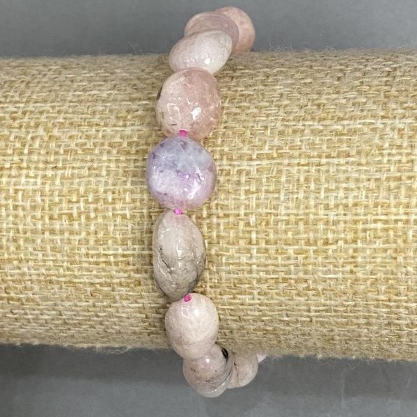 Morganite Bead Tumbled Bracelet, 12-18×9-10mm, +/- diameter, length 18cm +/- stretch