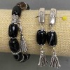 Bracelet and Earrings Set | Agate Cabochon 14×10 mm ±, length 60 mm ± with metal inserts, length 18 cm ± stretch