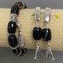 Bracelet and Earrings Set | Agate Cabochon 14×10 mm ±, length 60 mm ± with metal inserts, length 18 cm ± stretch