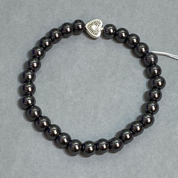 Hematite Bead Bracelet 6 mm Smooth Round 6 mm +-, length 18 cm +- stretch
