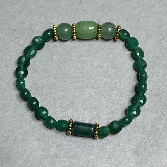 Bracelet Chrysoprase Bead Faceted Coin 6mm+-Jade Bead 8mm+-, length 18cm+- stretch