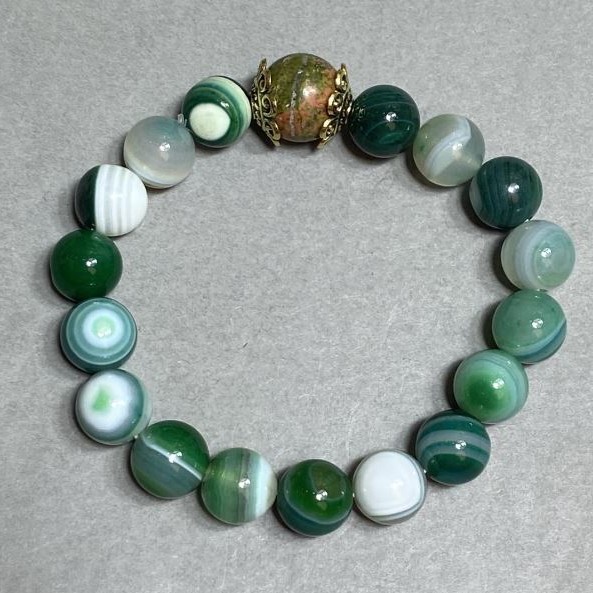 Agate Bead Bracelet 10mm+- Jasper Bead 12mm+-, 18cm+- stretch