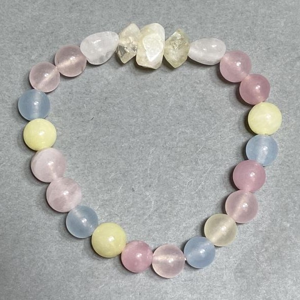Morganite Bead Bracelet 8mm+- Citrine Faceted 9-12×5-7mm+-, length 18cm+- stretch