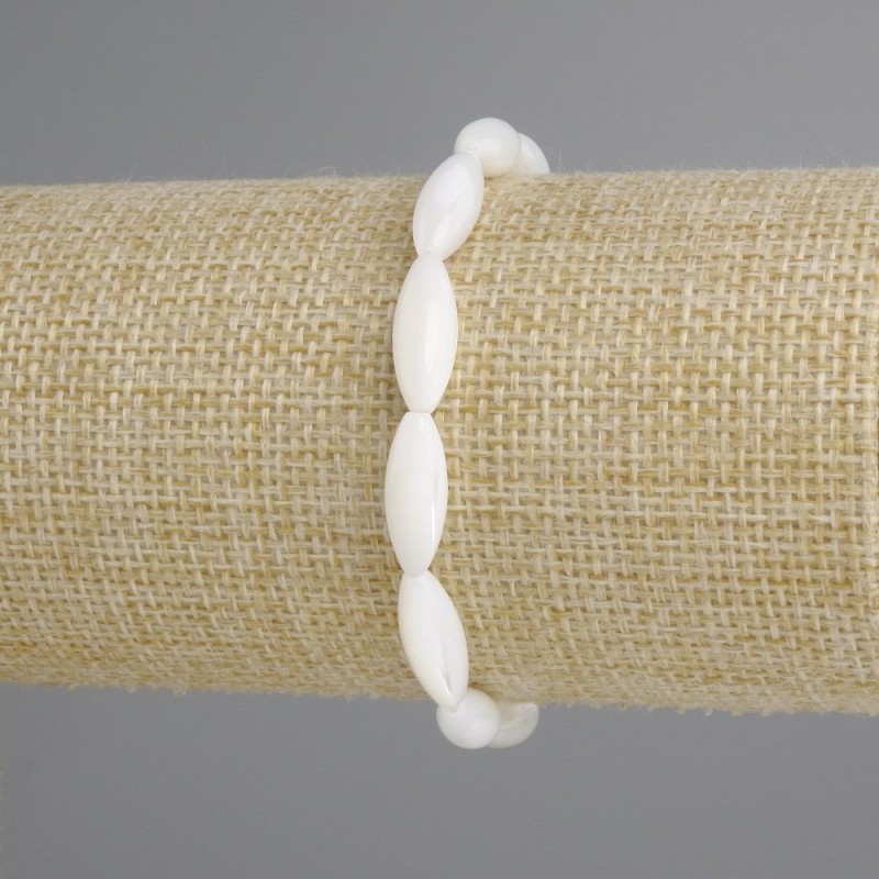 Mother-of-P pearl bead bracelet, grain shape, diameter 15×6 mm, stretchy, length 18 cm
