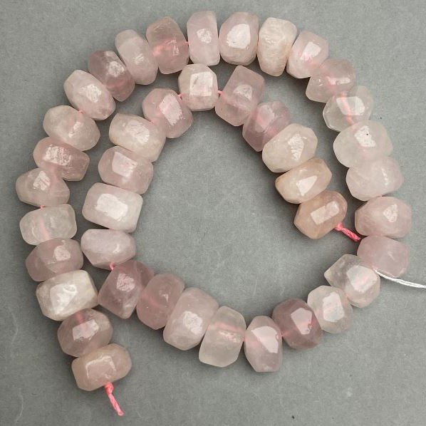 Rose Quartz Faceted Beads, 14-15×9-11mm, length 39cm+, on thread