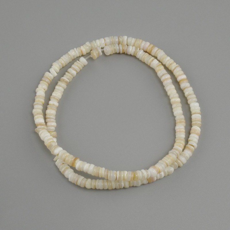 Abalone Shell Beads Scarfoa Rondelle, diameter 4x1.5–2 mm, length 38 cm on fishing line