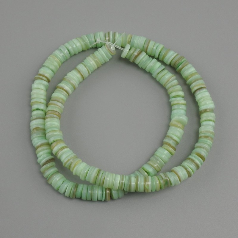 Shell Beads Scarferka Rondelle, diameter 6×1.5–2 mm, 39 cm long on thread