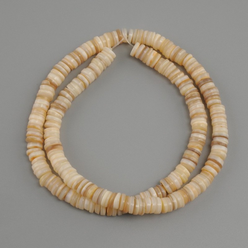 Mother-of-Pearl Scarabaca Rondelle Beads, 6x1.5-2mm+, 39cm +/- length on cord