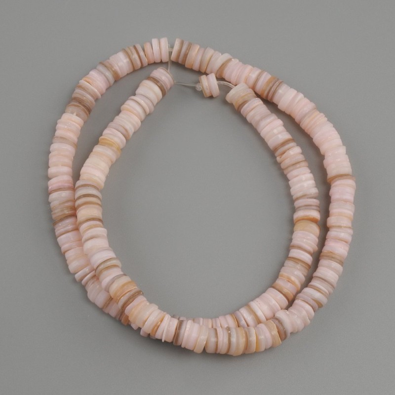 Crafted mother-of-pearl Skafarka rondelle pearls, diameter 6x1.5-2 mm+, length 39 cm on Nymo thread