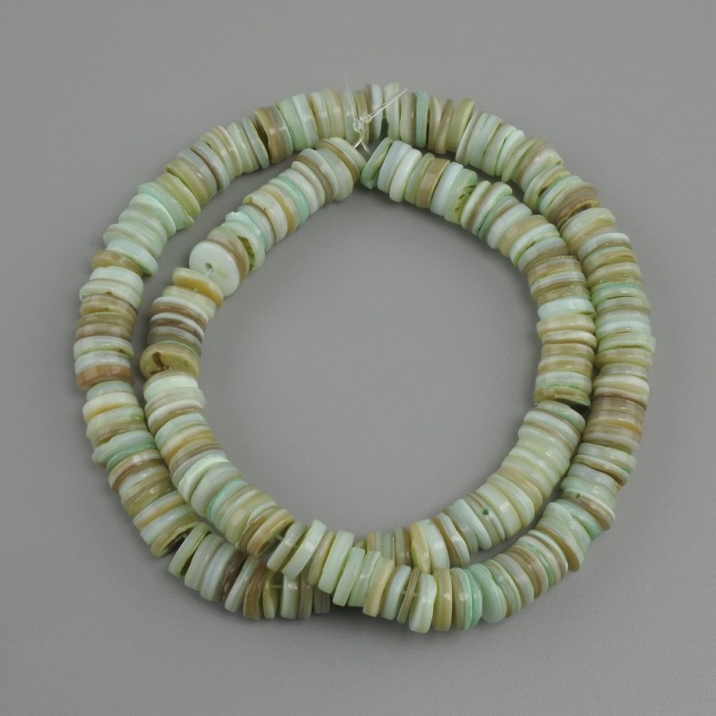 Scarfarka shell beads rondelle, 8x1.5-2mm diameter, 39cm strand on thread