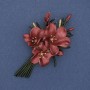 Brooch Pendant Flower Burgundy Heart and Green Enamel 47×80mm ± Gold-Toned Metal