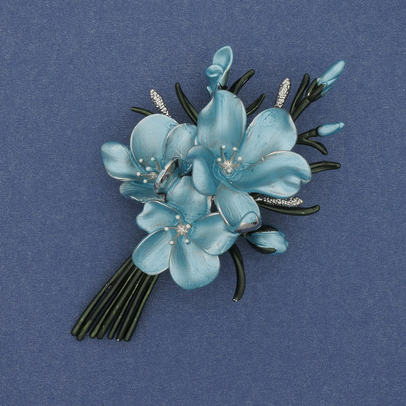 Brooch-pendant Flower Blue and Green Enamel 47x80mm± Gold-Toned Metal