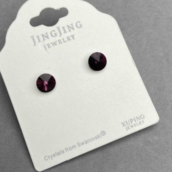 Stud Earrings with Purple Crystal Xuping Rhodium Plated, 6mm diameter ±