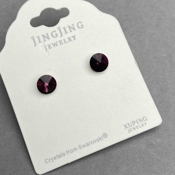 Stud Earrings with Purple Crystal Xuping Rhodium Plated, 6mm diameter ±