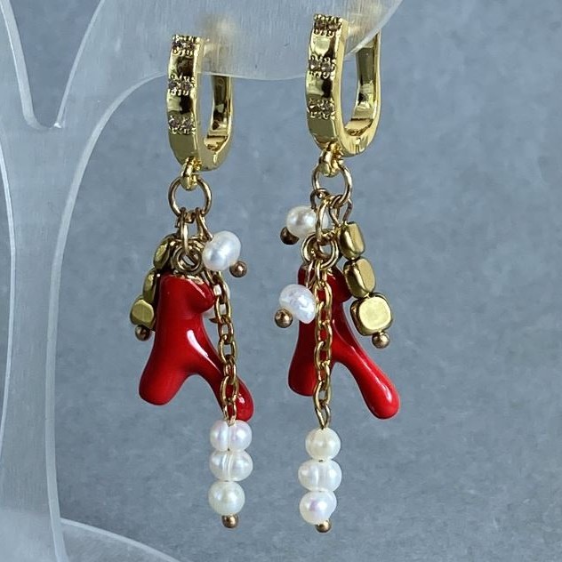 Earrings River Pearls 4x3mm+- Hematite Rectangle 4x4mm+- with metal pendant, length 50mm+
