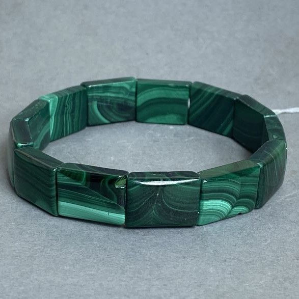 Clearance! Malachite Bracelet Smooth Link, 16x12mm diameter +-, length 18cm +- stretch (slight chips)
