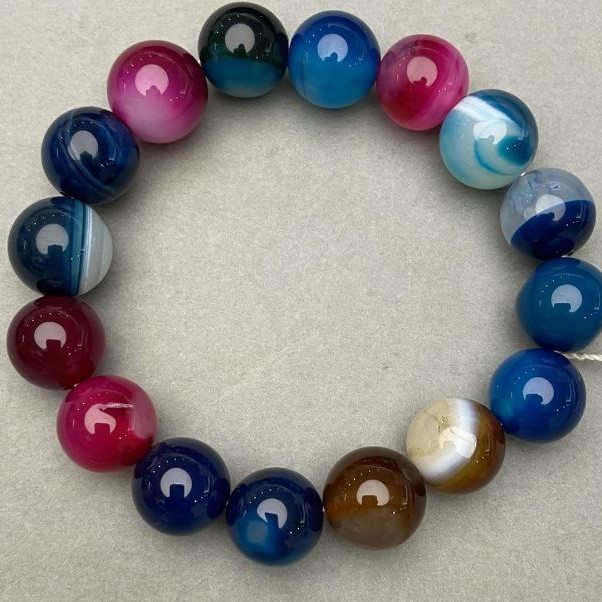 Agate bracelet smooth bead 12mm±, length 18cm± stretch