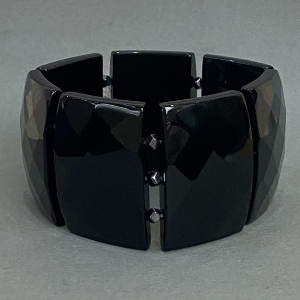 Bracelet Agate faceted link 40×29mm ± Hematite multifaceted, diameter 4mm ±, length 18cm ± stretch