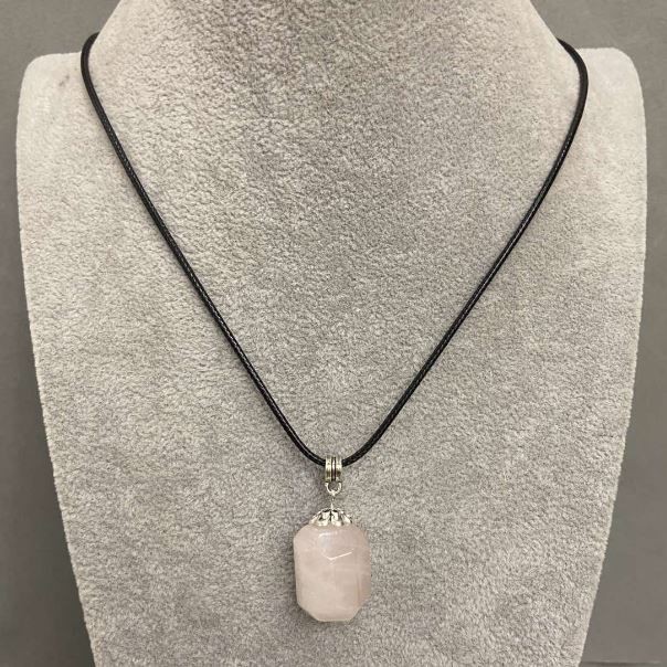Pendant Pink Quartz multihardstone, diameter 20–21×15 mm+- on eco-leather cord 60 cm+ 5 cm chain