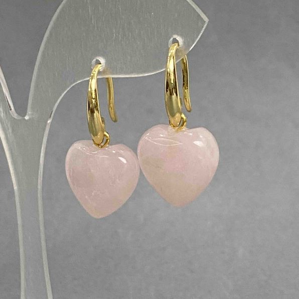 Earrings Rose Quartz heart 15mm +-, length 28mm +/-