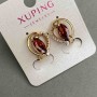 Earrings Xuping with white rhinestones and red stones, diameter 16x14mm +- 18K gold-plating