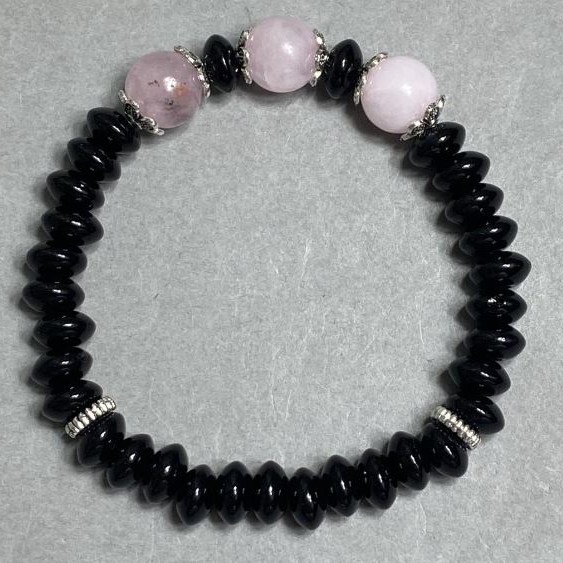 Bracelet Agate rondelle 8x4mm+- Pink quartz bead 10mm+- , length 18cm+- stretch