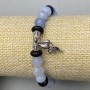 Aquamarine bracelet faceted round bead 8mm ± Shungite rondelle 8x4mm ± with inserts, length 18cm ± stretch