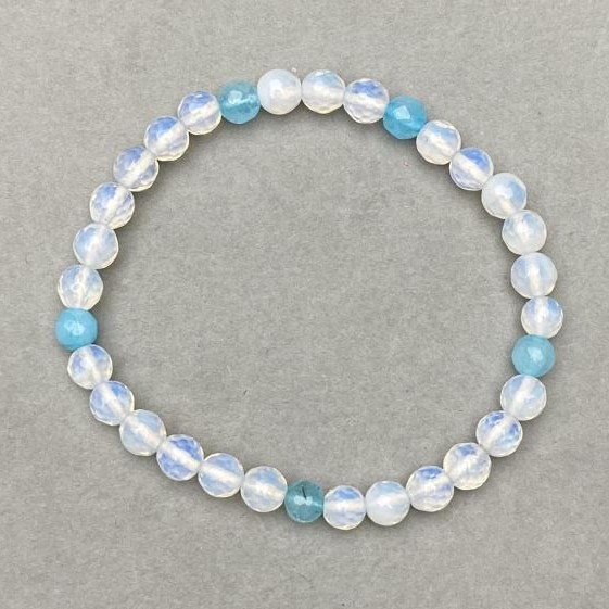 Bracelet Opalite Aquamarine faceted round bead 6mm+- , length 18cm+- stretch