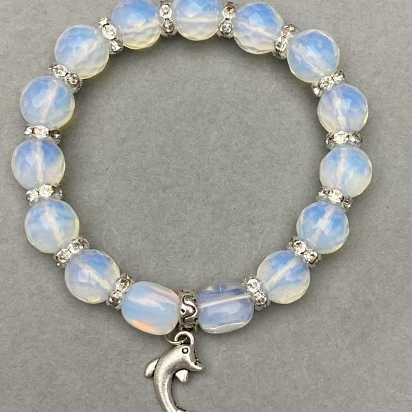 Opalite bracelet faceted bead 10mm+- bar 11x8mm+- with inserts, length 18cm+- stretch