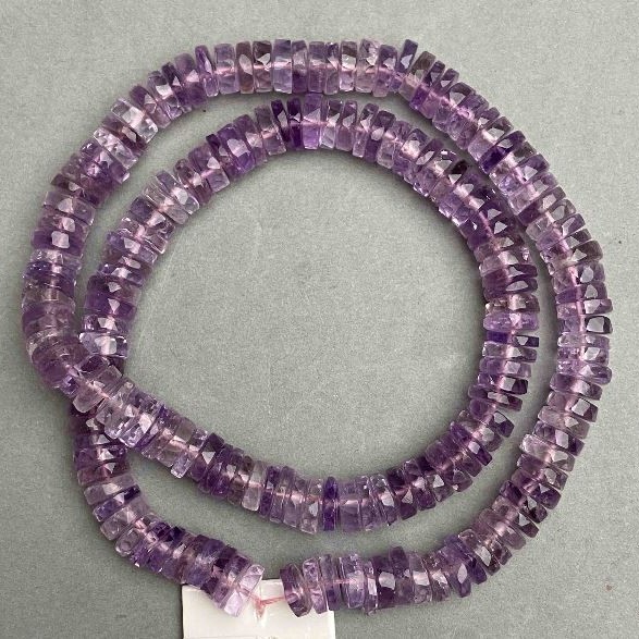 Amethyst natural beads faceted rondelle, diameter 7-7.5x2-3mm±, length 40cm± on a string