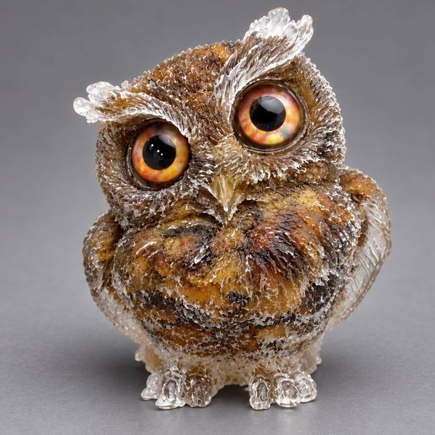 Souvenir figurine Owl, reworked tiger’s eye crystal chips in resin, diameter 60x50x40mm+