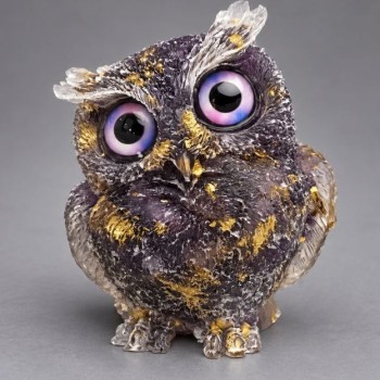 Decorative figurine Owl, reprocessed amethyst chips in resin, diameter 60×50×40mm+