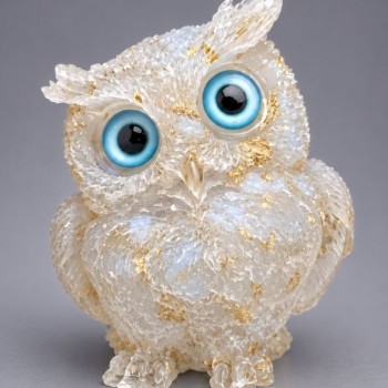 Decorative figurine Owl made from opalite chips recycled into resin (Clear resin figurine) diameter 60x50x40 mm+