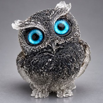 Decorative figurine Owl made with reworked rutile quartz chips in resin, diameter 60x50x40 mm+