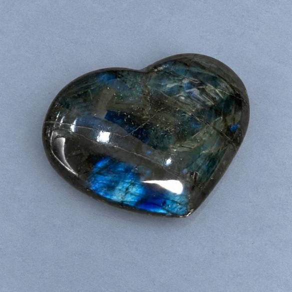 Labradorite souvenir stone in the shape of a heart 62x47 mm +- weight 99 g