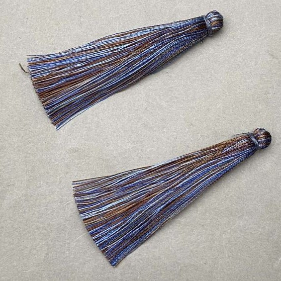Craft tassel blank "Gray-Brown-Blue striped", length 7 cm, diameter 7 mm, pair